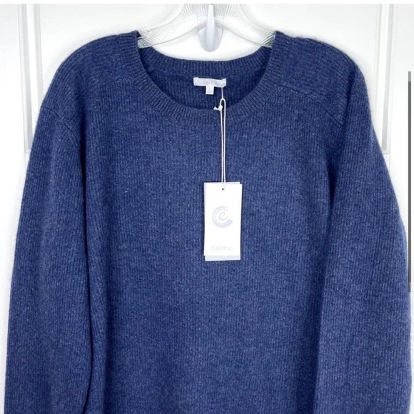 JOHNNY WAS CALME 100% Cashmere NEW Ribbed Pullover Sweater Blue NEW Size L